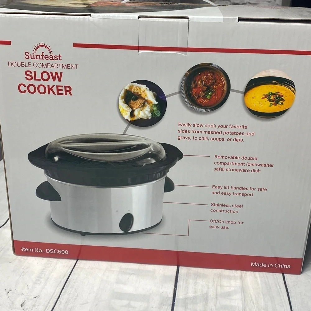 Sunfeast Double Compartment Slow Cooker – 2 x 16 oz Removable Stoneware